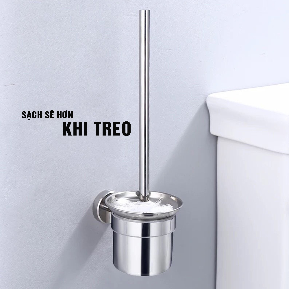 Bộ cốc chổi cọ bồn cầu, toilet nhà vệ sinh, sàn nhà treo tường, có giá đỡ bằng Inox 304 kháng khuẩn, không cần khoan, DAN HOUSE 3.11.11