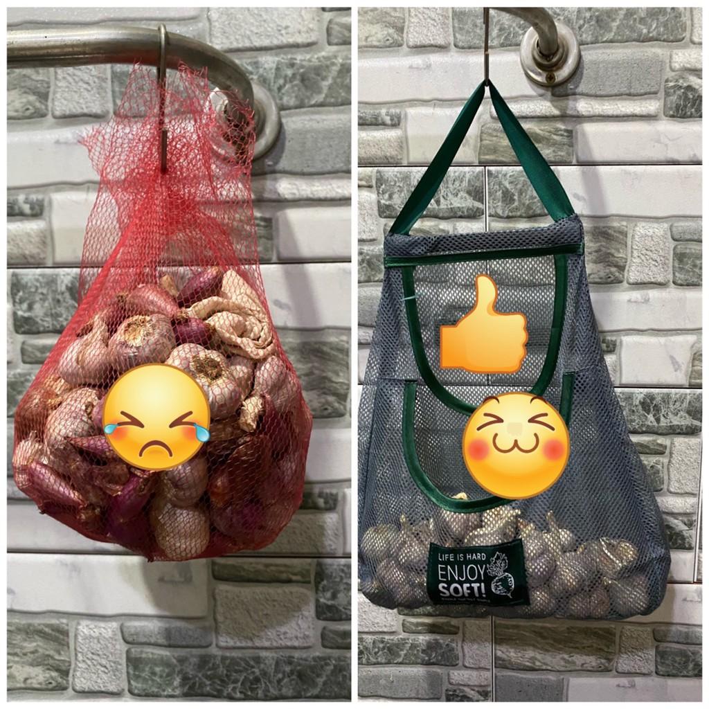 Túi Treo hành tỏi - Lưu Trữ Hành Tỏi Tránh Mốc Lưới Đan ENJOY SOFT, Màu Xanh Xám, Hình Tháp 2 ngăn
