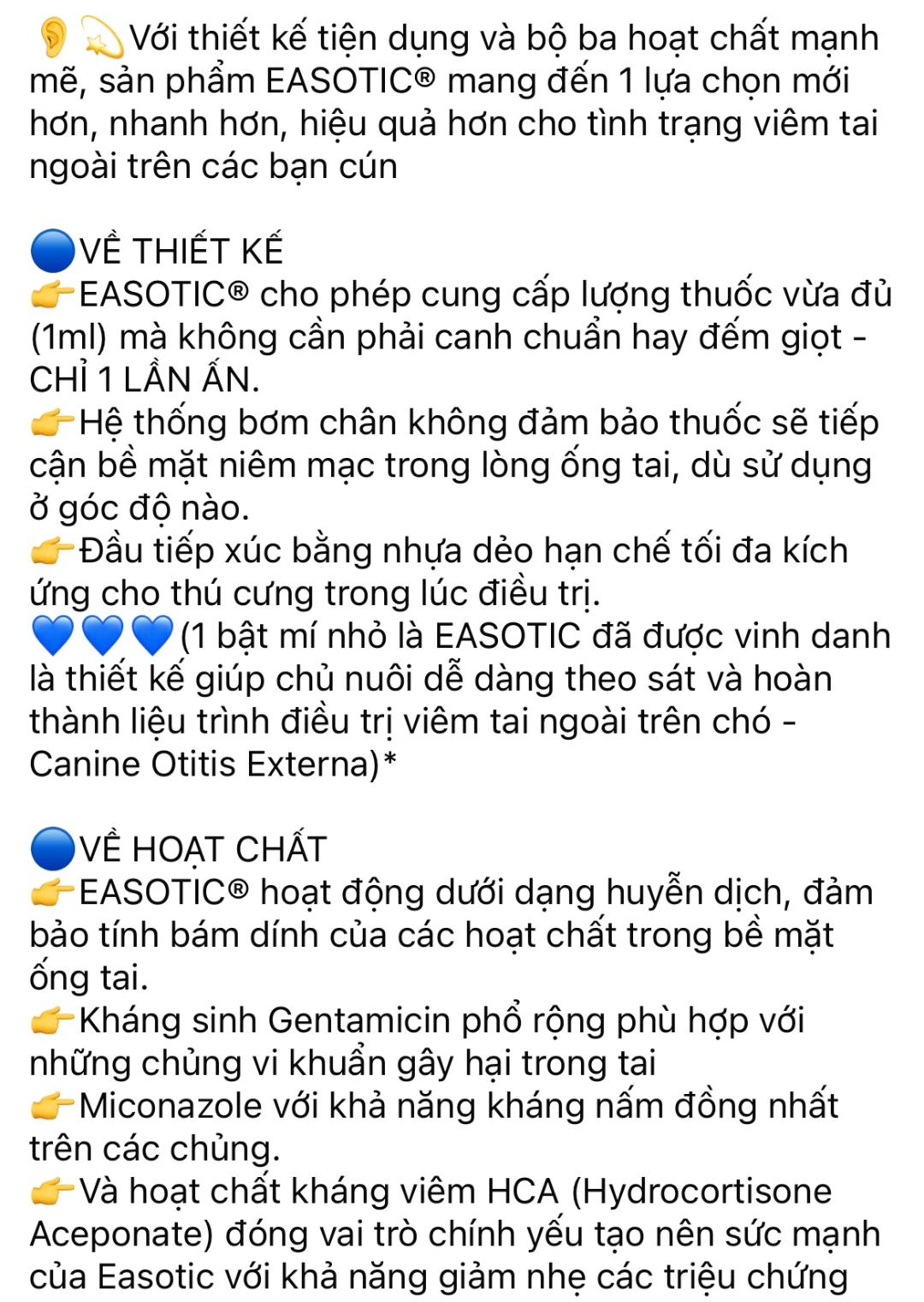 Hỗn dịch nhỏ viêm tai cho chó Virbac Easotic (chai 10ml)