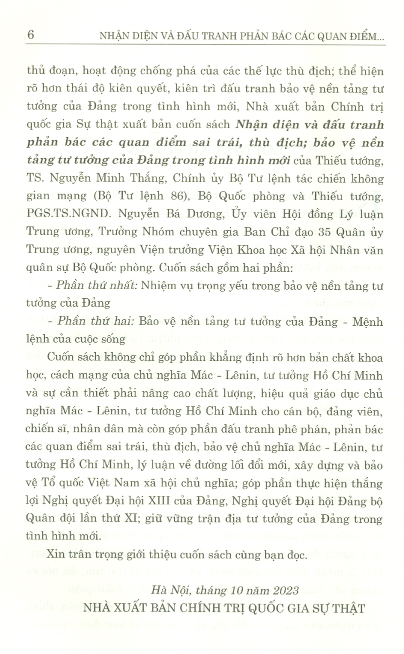 Nhận Diện Và Đấu Tranh Phản Bác Các Quan Điểm Sai Trái, Thù Địch; Bảo Vệ Nền Tảng Tư Tưởng Của Đảng Trong Tình Hình Mới