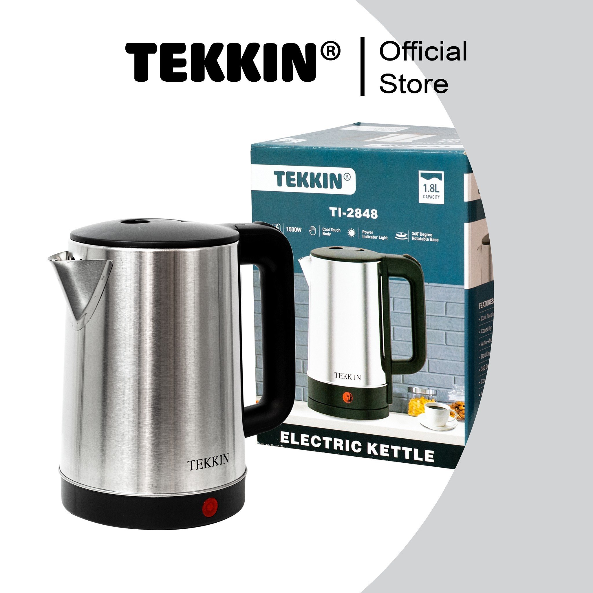 Ấm siêu tốc inox tự ngắt TEKKIN TI-2848 dung tích lớn 2.3L (dung tích sử dụng 1.8L) 1500W bảo hành 12 tháng - hàng nhập khẩu