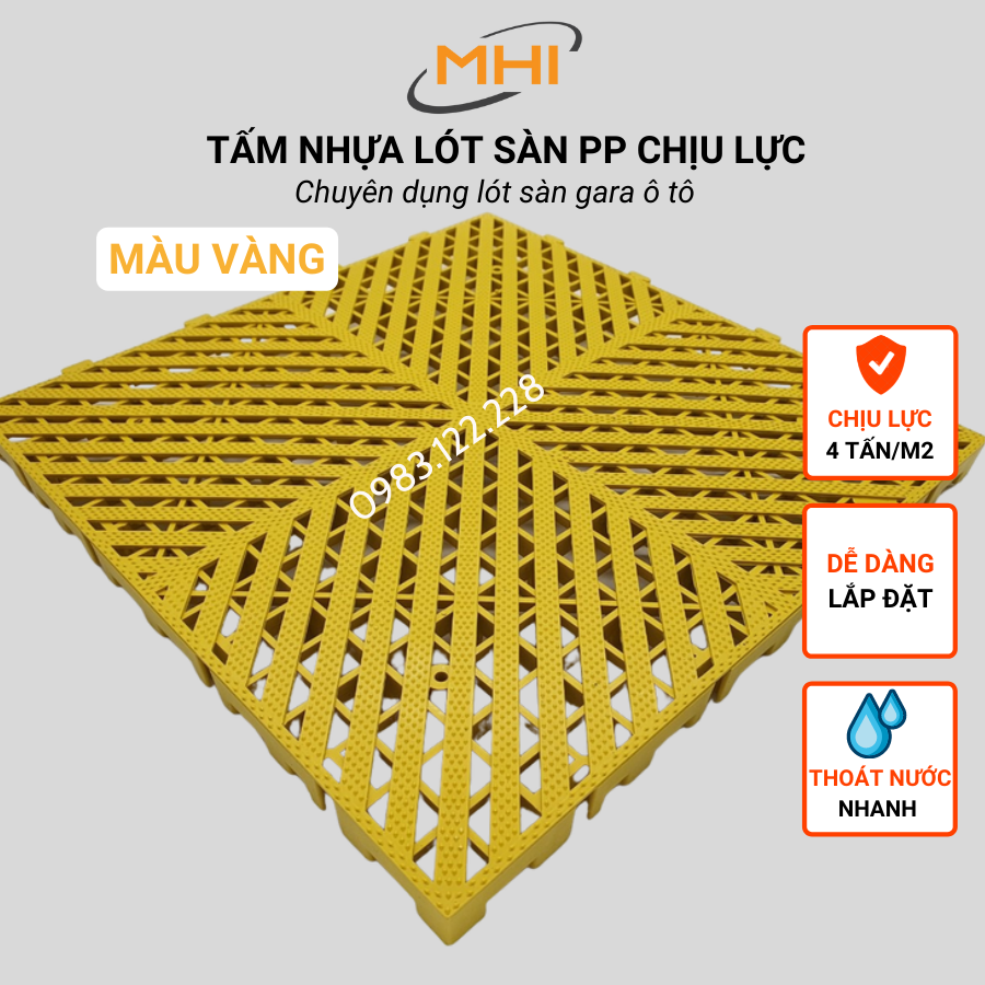 Vỉ nhựa lót sàn gara ô tô MHI - Cao 2.5 cm / trung tâm chăm sóc xe ô tô, khu vực rửa xe ô tô