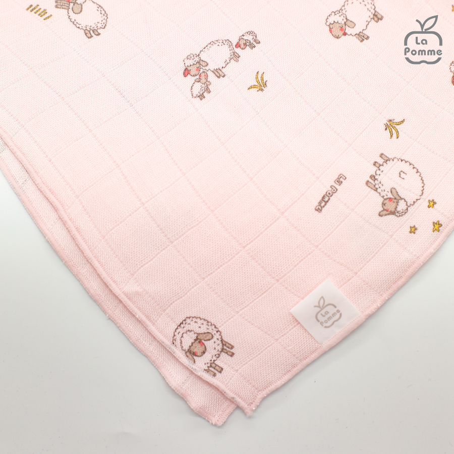 K001 Set 5 Khăn sữa sợi tre lụa La Pomme - 30x30cm Pink Sheep