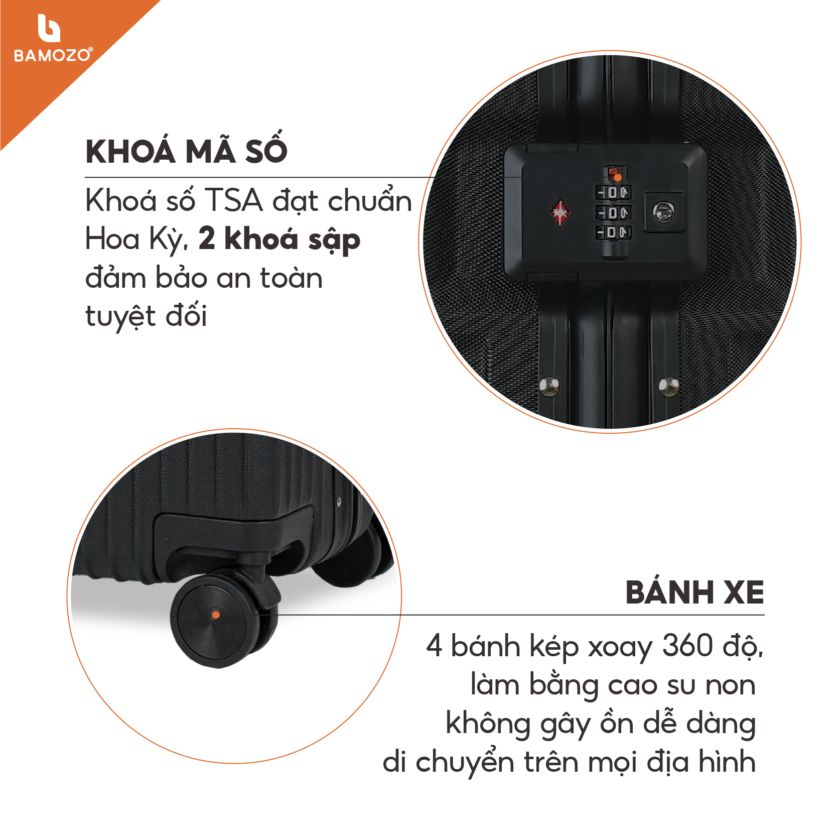 Vali khung nhôm khóa sập Bamozo 9066 size 20/24/28 inch, nhựa ABS/PC cao cấp, bịt 4 góc kim loại chống va đập cực tốt