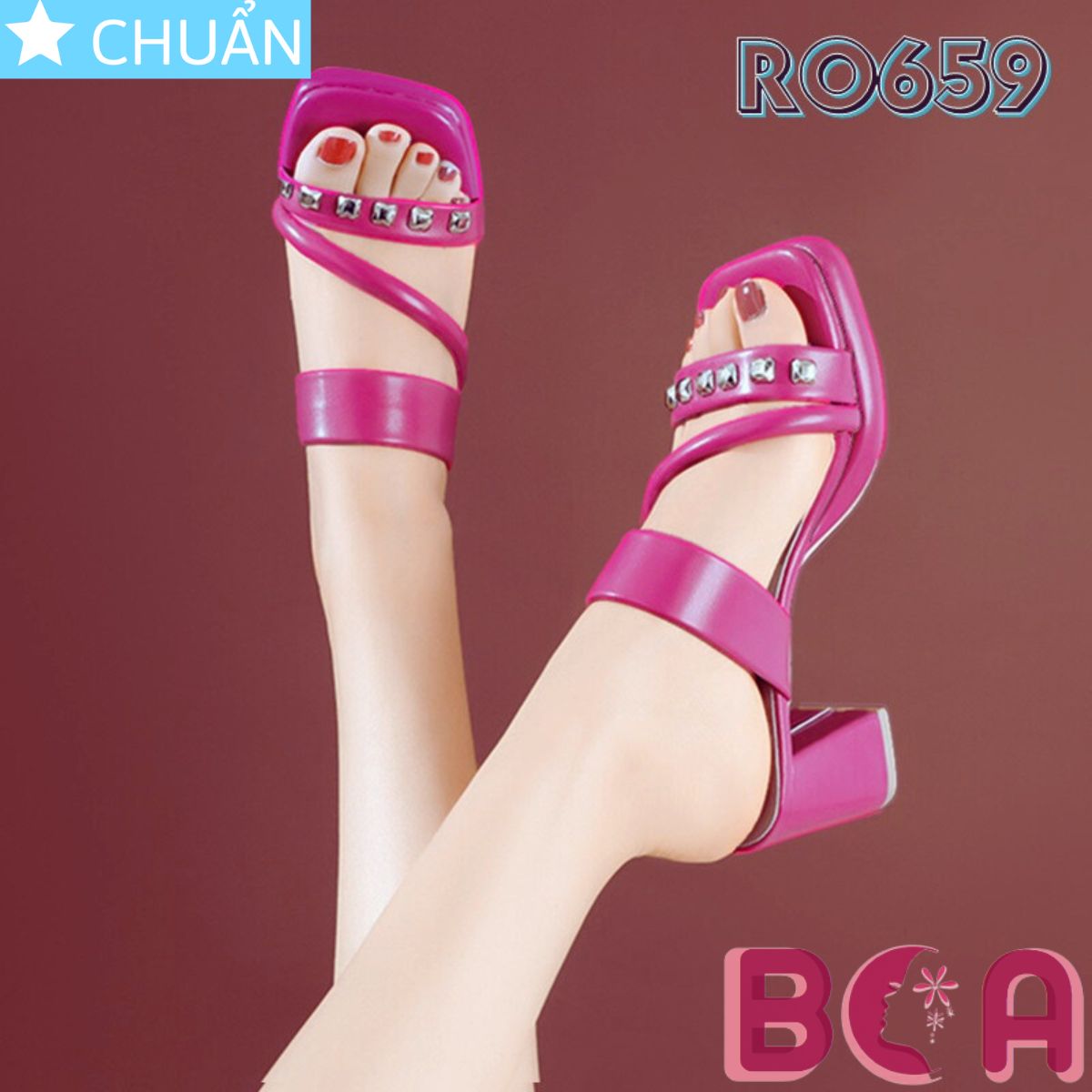Sục nữ hở mũi đế vuông cao cấp 6 phân RO659 ROSATA tại BCASHOP đính hạt kim loại cá tính, tôn dáng mà vẫn xinh