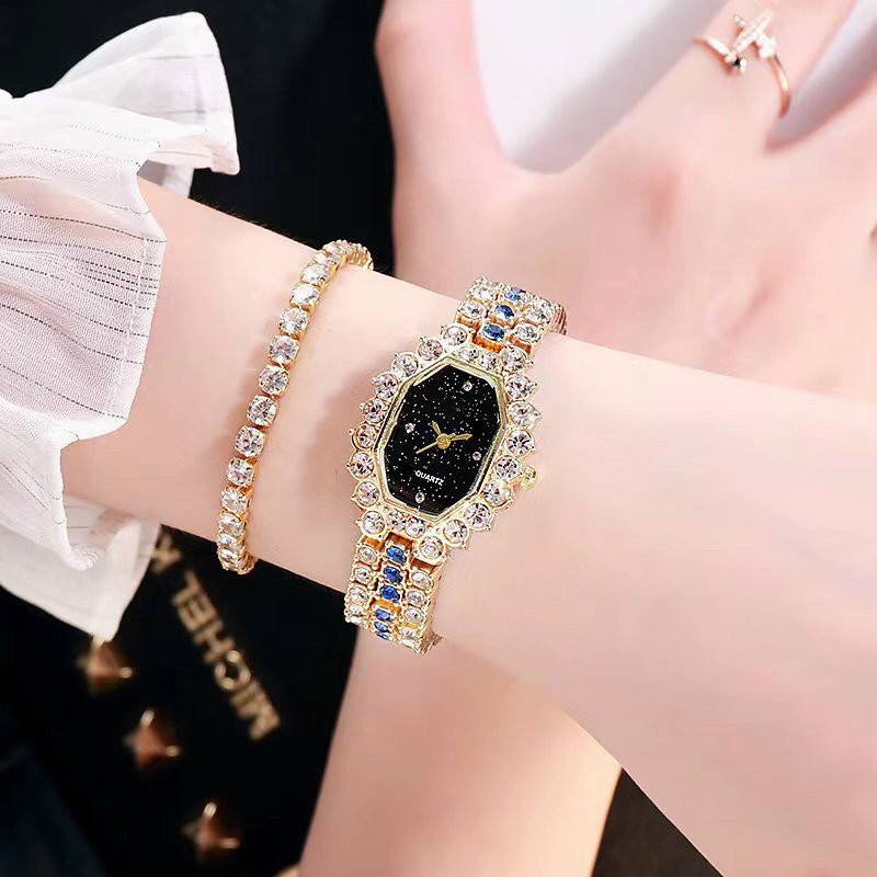 Đồng hồ thời trang nữ D1,dây kim loại, mặt đính đá - không kèm vòng tay