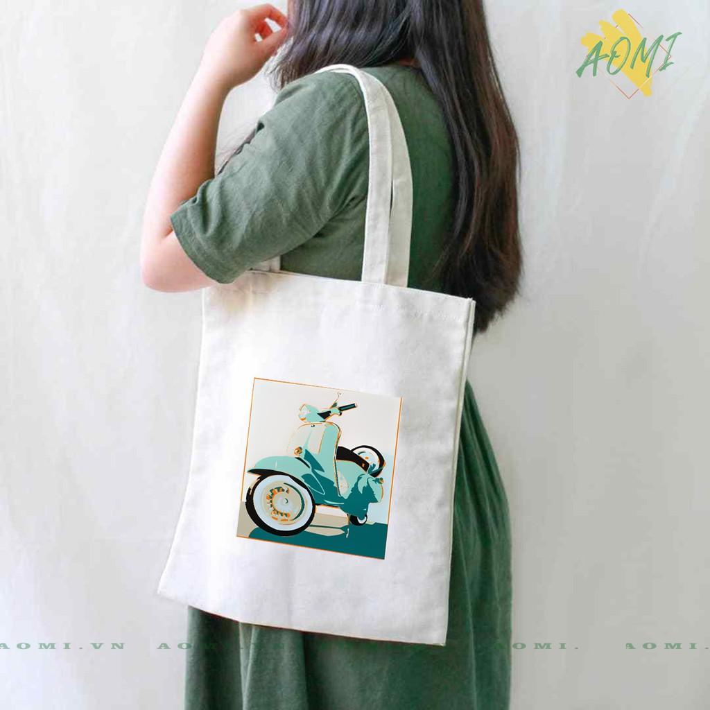 TÚI VESPA NHIỀU MẪU VẢI ĐEO VAI TOTE CANVAS BAG CÓ KHÓA KÉO SIZE LỚN 33x38cm CUTE XINH ĐẸP TIỆN ÍCH DẠO PHỐ DU LỊCH