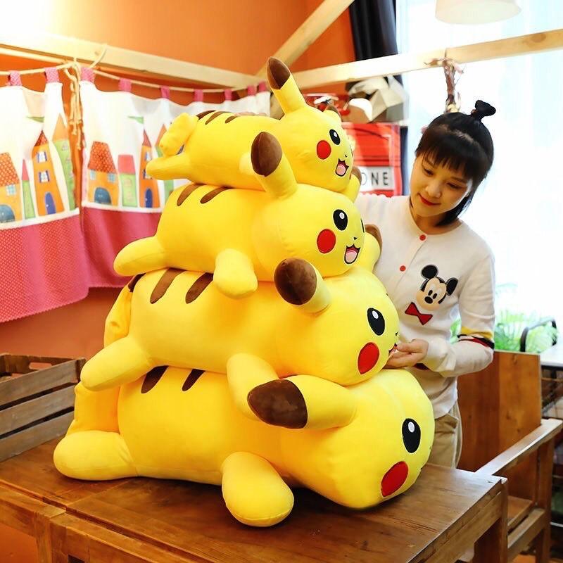 Gấu bông pi-kachiu, thú nhồi bông dáng nằm dễ thương size 40cm, vải 4 chiều Hàn Quốc