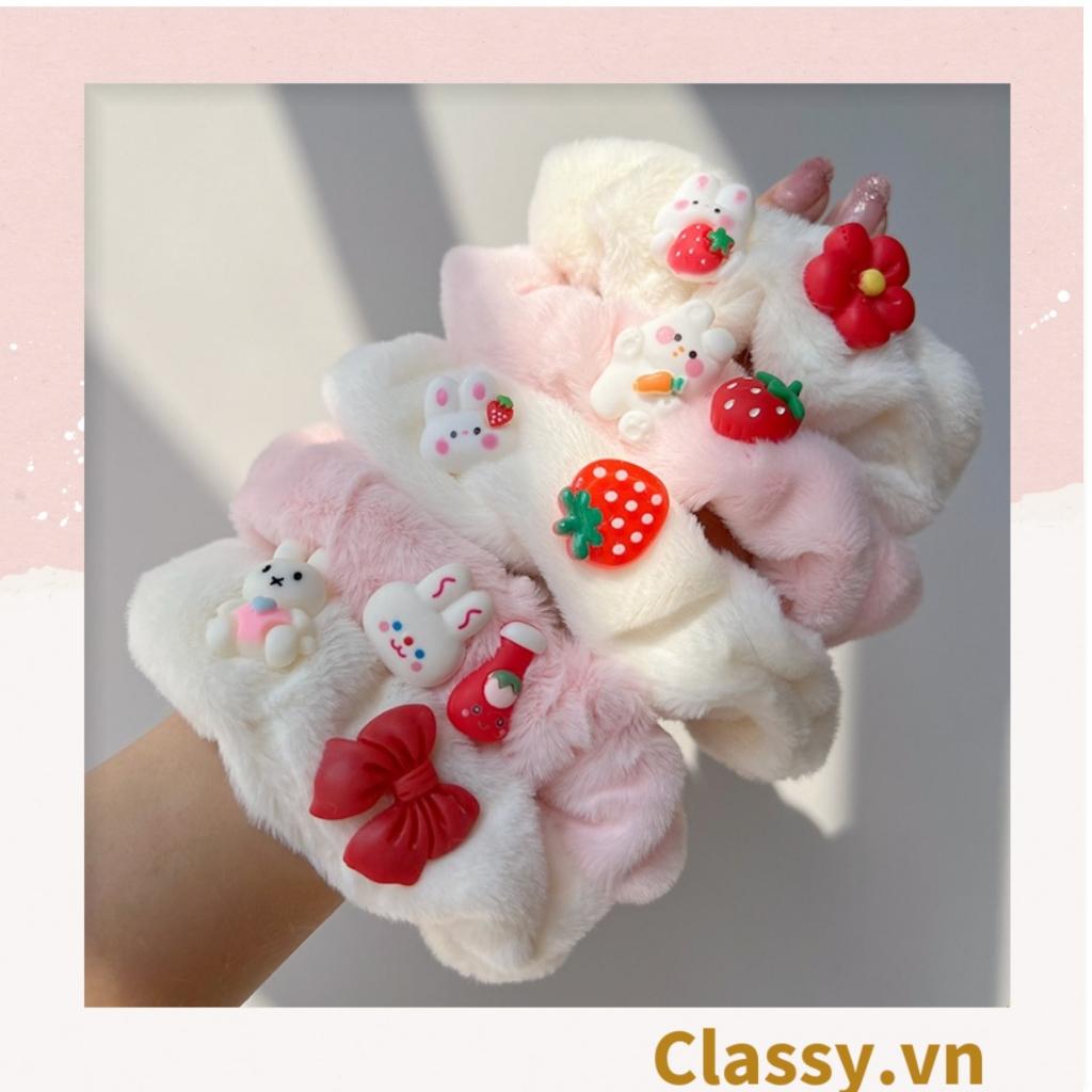 Dây cột tóc scrunchies bằng bằng lông, đính họa tiết hoạt hình cún, gấu giao ngẫu nhiên mix hàn quốc dành cho nữ PK1676