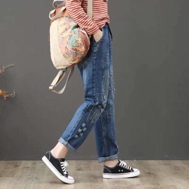 Quần bò dáng dài thêu chỉ Cao cấp QBD-226