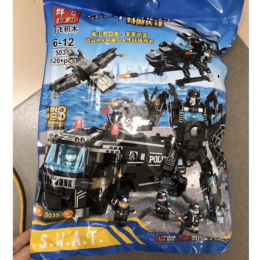 (sẵn 820+ CHI TIẾT - HÀNG LOẠI 1)ĐỒ CHƠI XẾP HÌNH LEGO BIỆT ĐỘI SWAT, LEGO XE OTO QUÂN ĐỘI, LEGO ROBOT 5035