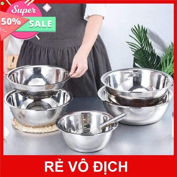 Combo 5 bộ rổ và chậu inox 304 cao cấp