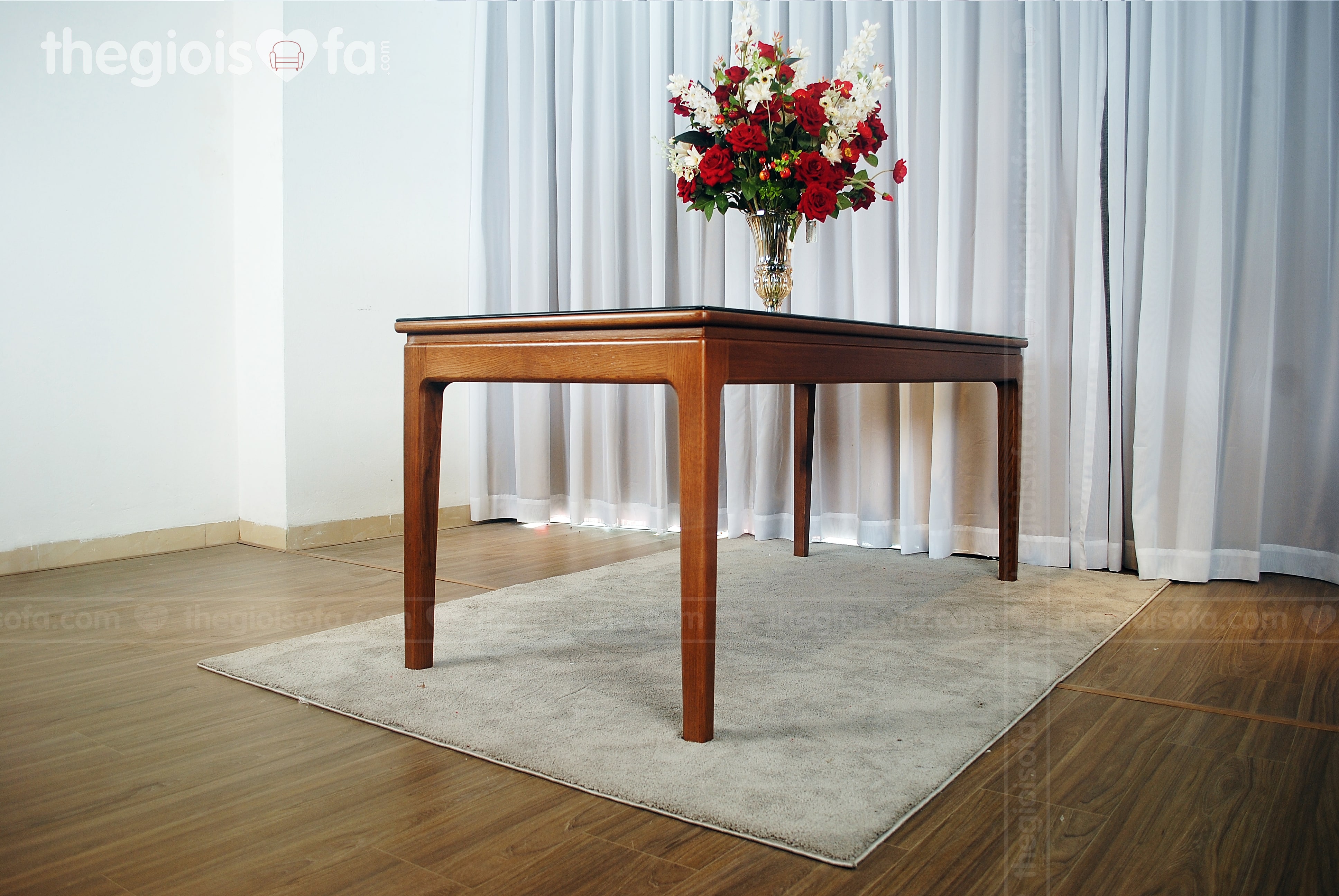 Bộ bàn ăn 6 ghế gỗ Sồi Greenwood – mặt kính cao cấp