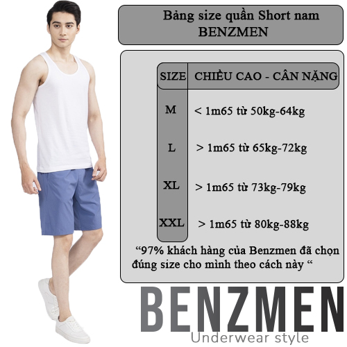 Quần Đùi Short Gió Nam, Quần Sọt Thể Thao Cao Cấp Benzmen Chất Liệu PolySpun  Cạp Chun Thông Thoáng, Co Giãn Thoải Mái, Dễ Vận Động BS01