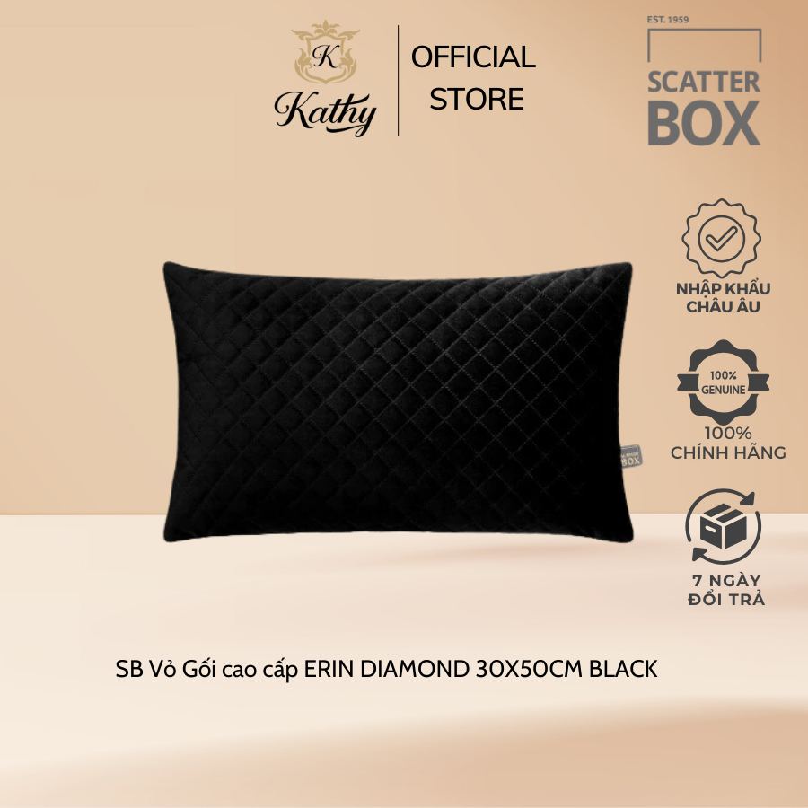 SCATTER BOX Vỏ gối cao cấp nhập khẩu Ireland Anh Quốc ERIN DIAMOND màu BLACK kích thước 30X50CM Phong cách hiện đại