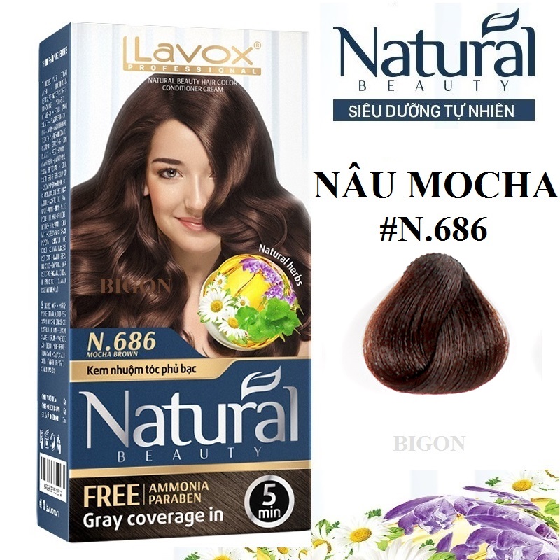 (Nâu Mocha) Kem Nhuộm Phủ Bạc Cao Cấp Siêu Dưỡng, Tự Nhiên Lavox N.686 - Mocha Brown 