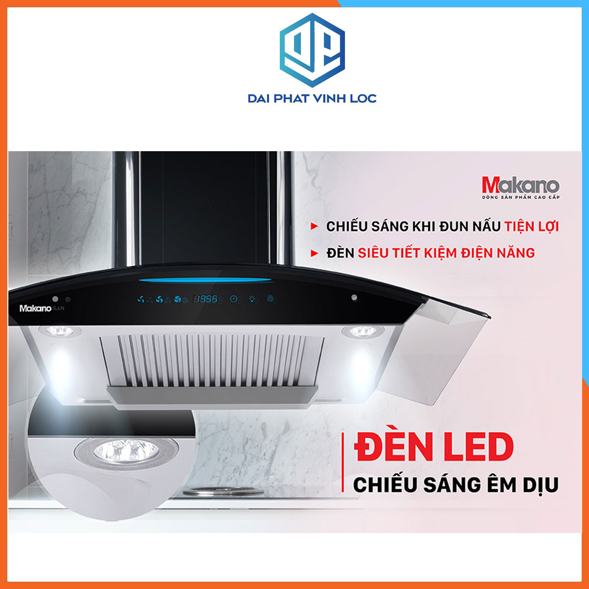 Máy hút khói khử mùi nhà bếp Makano MKH-000001- Hút Mạnh, Êm - Tách khói, lọc dầu - Bảo Hành 12 Tháng