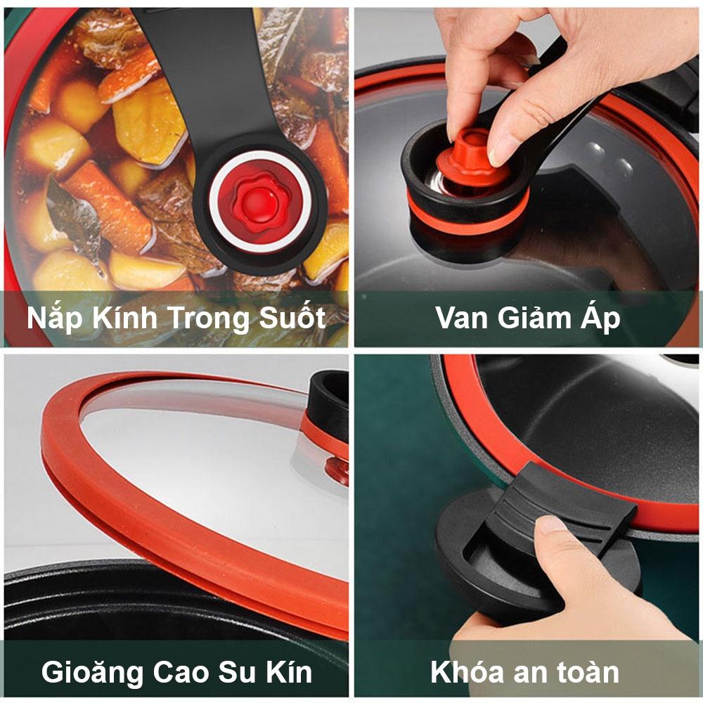 Nồi áp suất đa năng chống dính cao cấp dung tích 3,5 lít, Nồi ninh hầm dùng cho cả bếp từ và bếp ga tiện lợi, gọn nhẹ