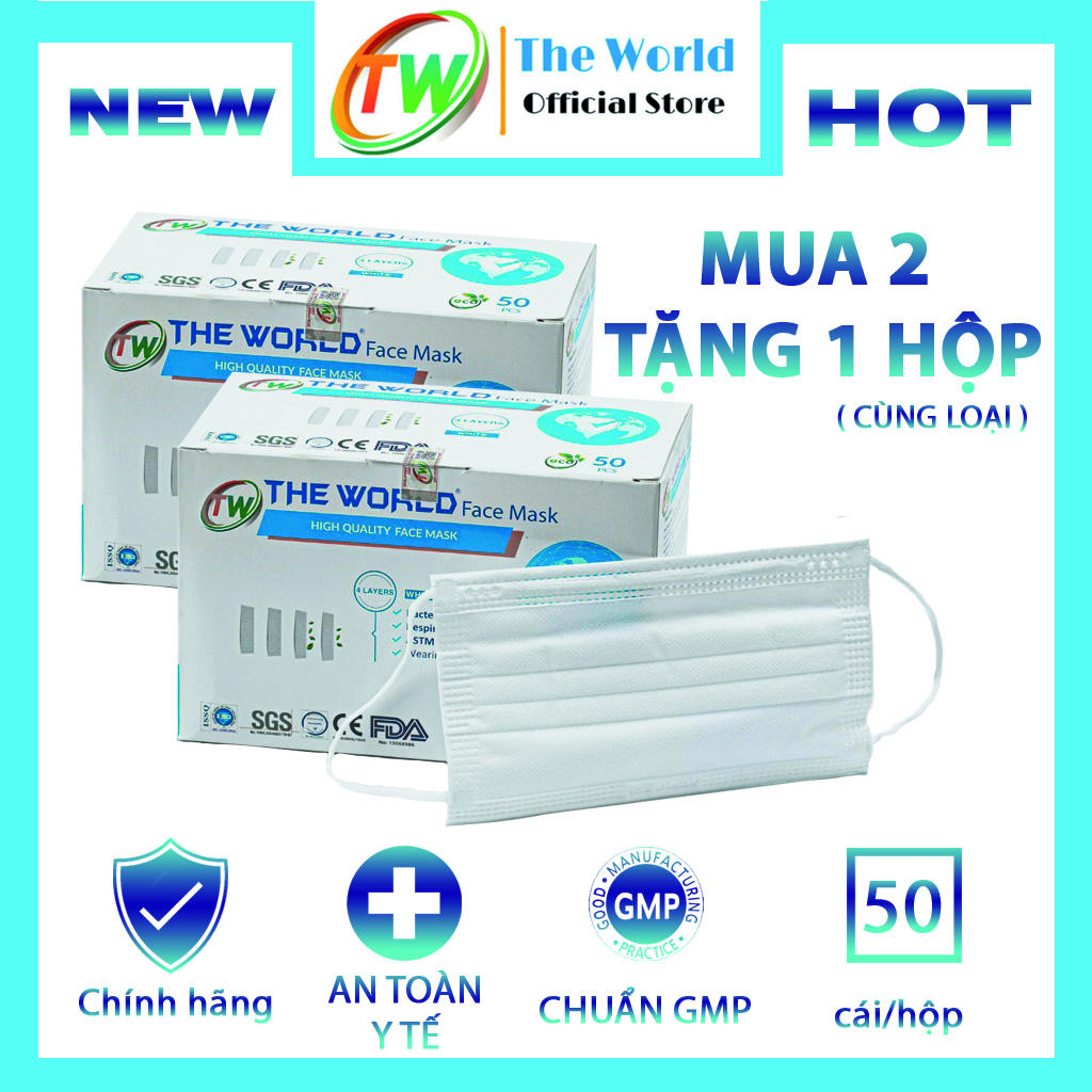 Khẩu trang y tế 4 lớp The World kháng khuẩn, bụi mịn - Hàng Chính Hãng The World