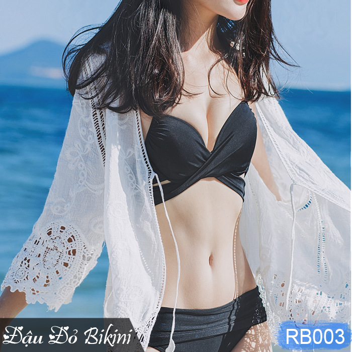 Áo khoác ren ngoài bikini loại đẹp, áo lưới đi biển nữ thời trang, dáng cardigan lửng sexy gợi cảm, dây buộc trước tiện dụng | RB003