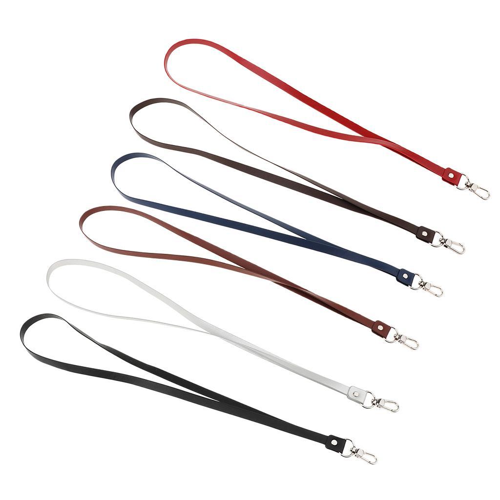 PU Leather Neck Strap Lanyard Metal Clips for ID Cards Badges Black