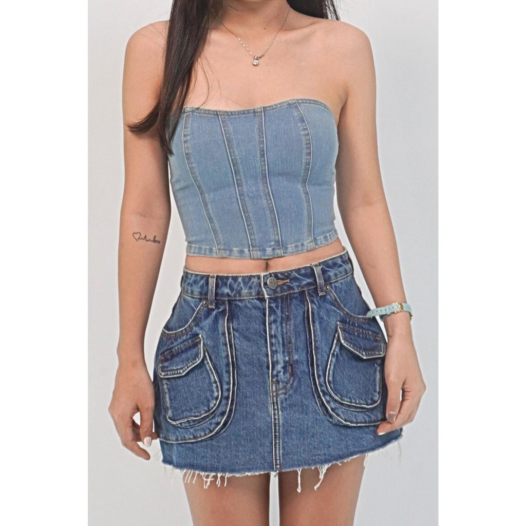 Quần short jean túi hộp SJS04 - Quần jean giả váy cá tính, Phong Cách Gợi Cảm Cho Nữ | Samma Jeans - Quần Short