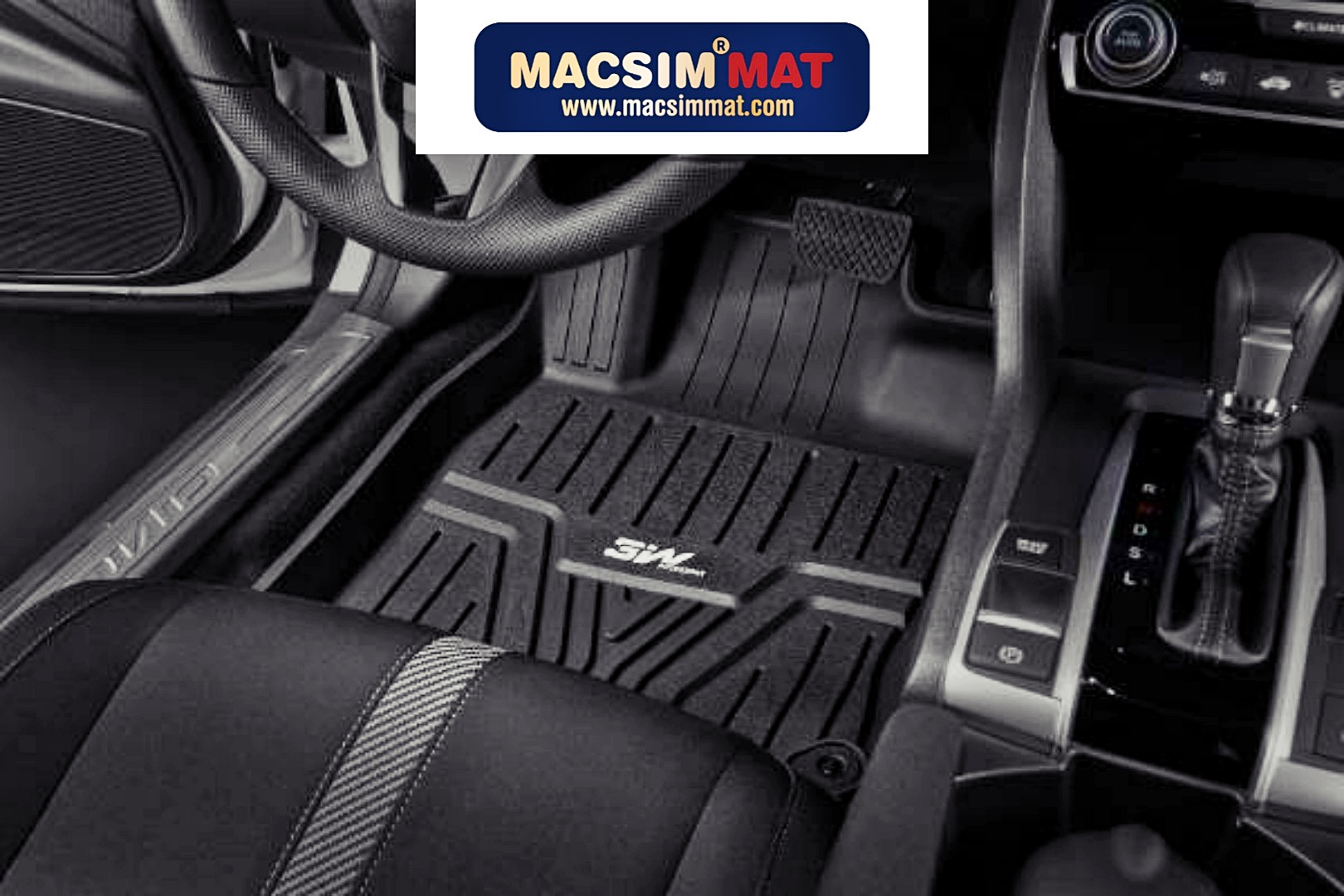 Thảm lót sàn xe ô tô dành cho HONDA CIVIC 2015- đến nay Nhãn hiệu Macsim 3W chất liệu nhựa TPE đúc khuôn cao cấp - màu đen