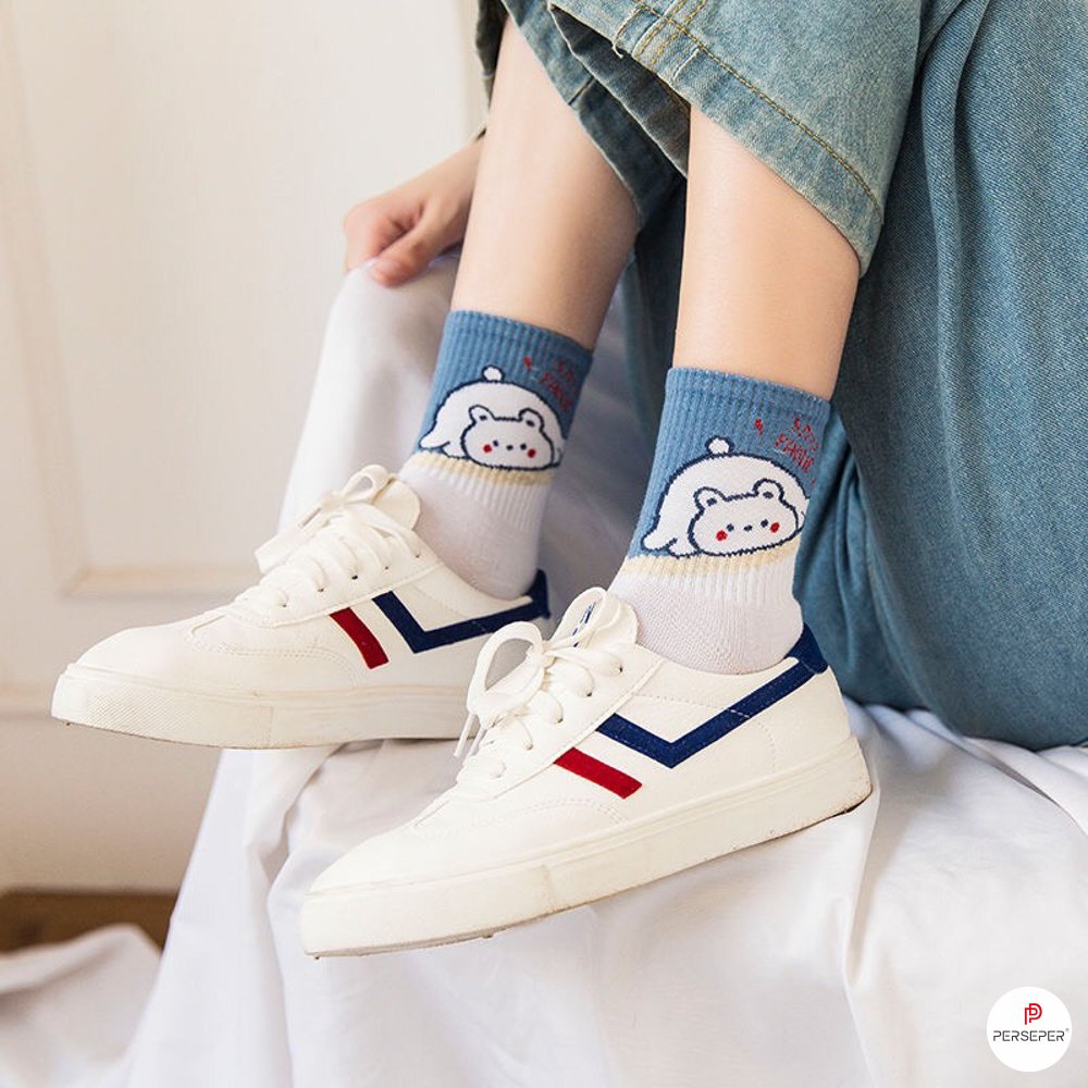 Combo 6 tất vớ nữ cổ cao xanh dương
