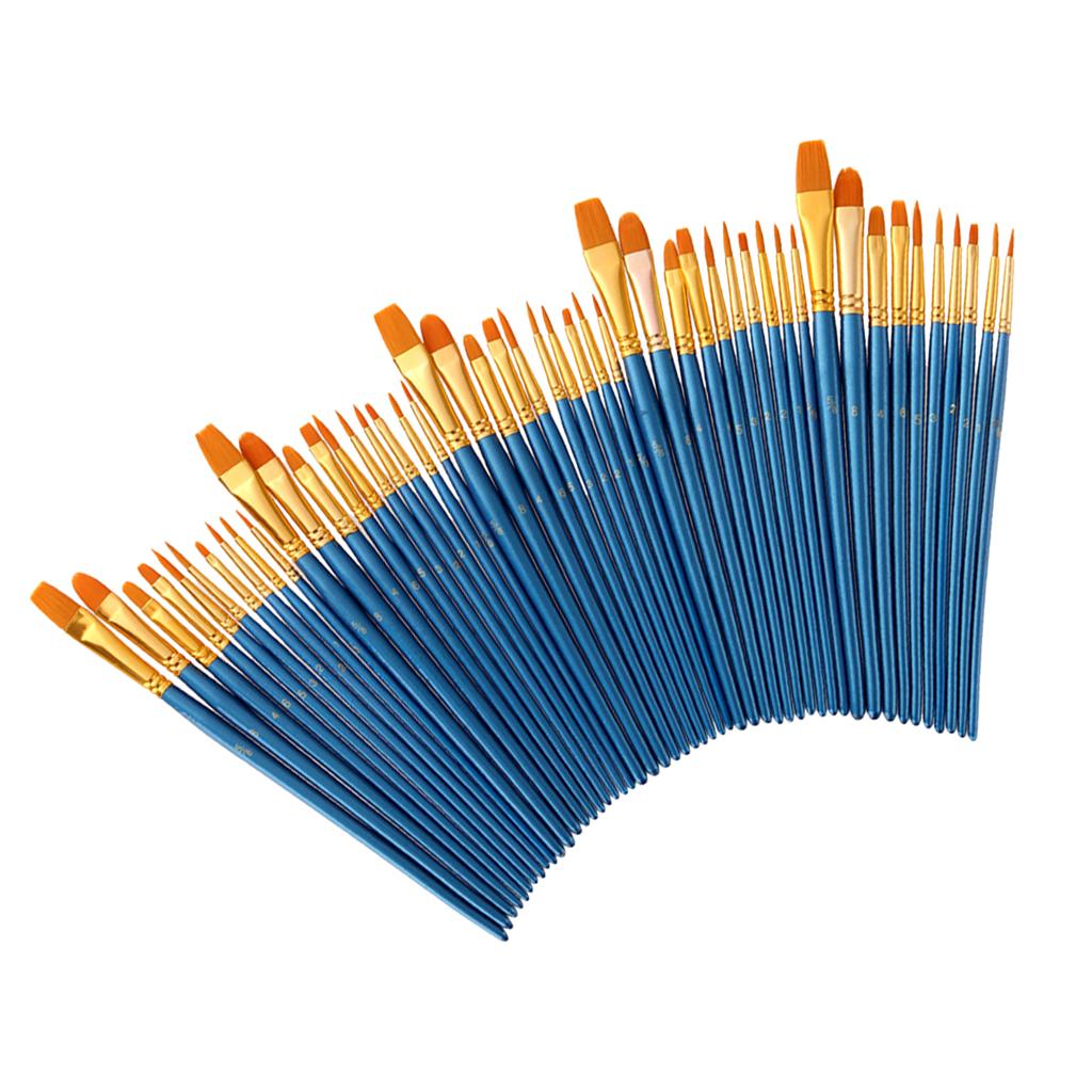 50 Cái Bút Lông Bộ Sơn Chuyên Nghiệp Bàn Chải Tròn Phẳng Đầu Nhọn Cho Acrylic Màu Nước Dầu Tạo Tranh vẽ Vật Dụ