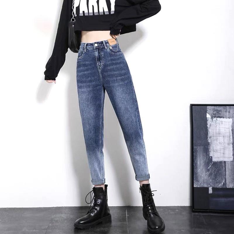 Quần jean dài BigSize phom Baggy / boyfriend co dãn mạnh, lưng cao, màu xanh was loang Ombre 4200 hottrend
