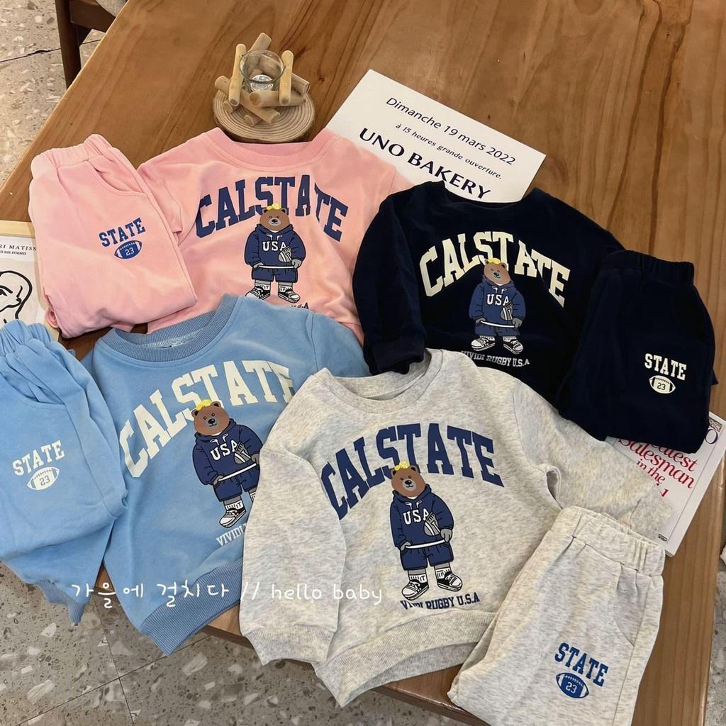 BỘ NỈ CALSTATE CỔ TRÒN 4 MÀU CHO BÉ