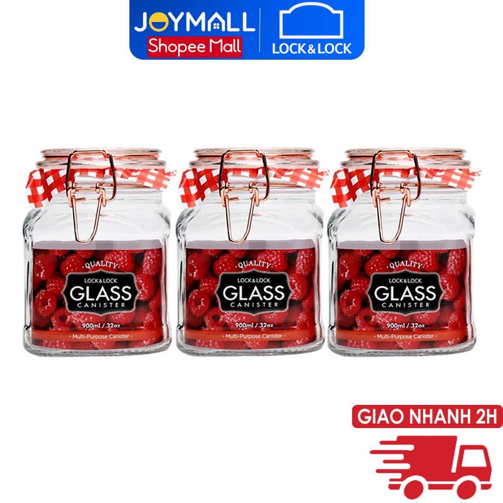 Bộ 3 hũ Lock&Lock 900ml thủy tinh đựng thực phẩm Sodalime LLG516S01 - Hàng chính hãng, nắp đậy kín hơi - JoyMall