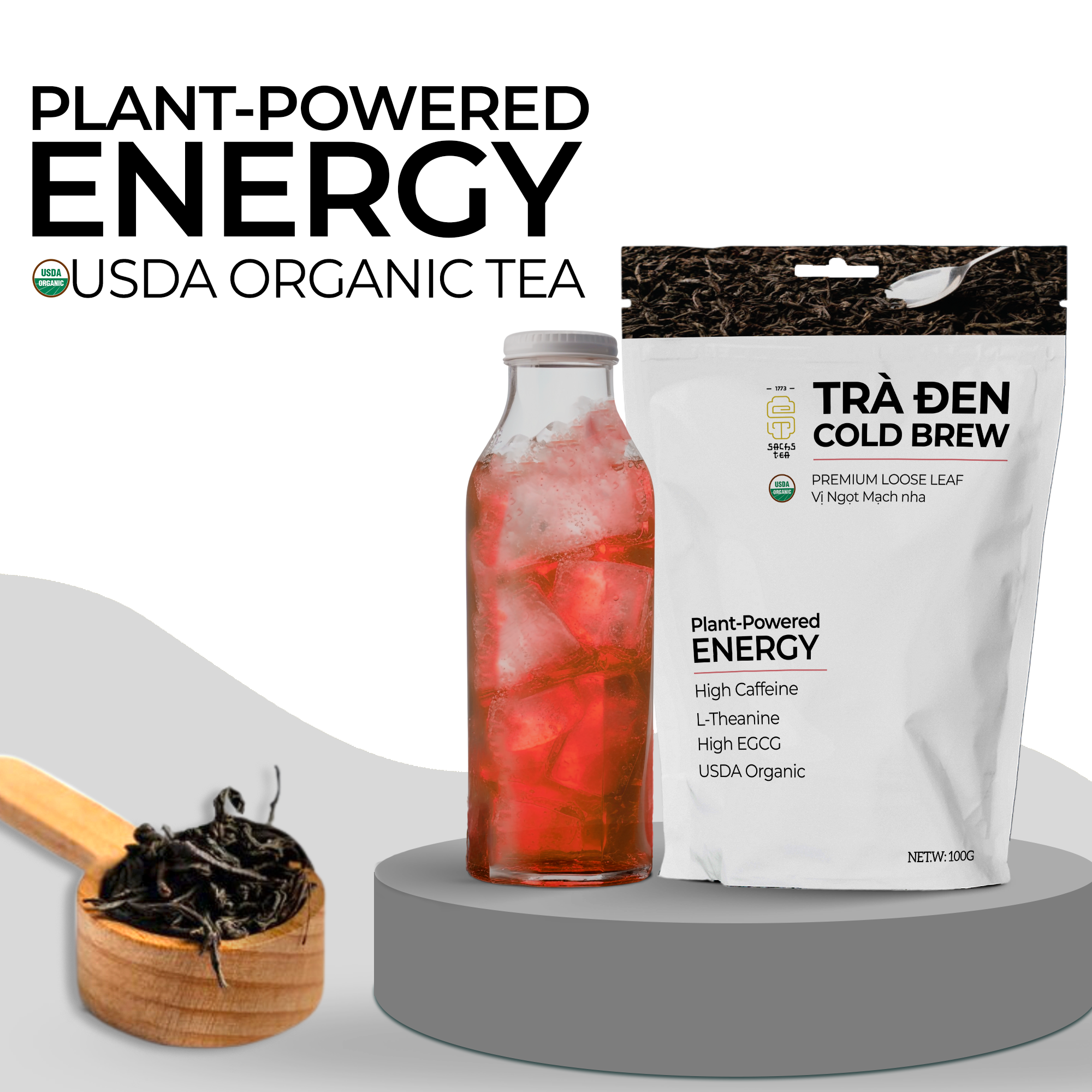 Trà Đen Cold Brew Hữu Cơ - Chứng Nhận USDA Organic, Vị Mạch Nha Ngọt Thơm, Không Chát Túi Zip 75g