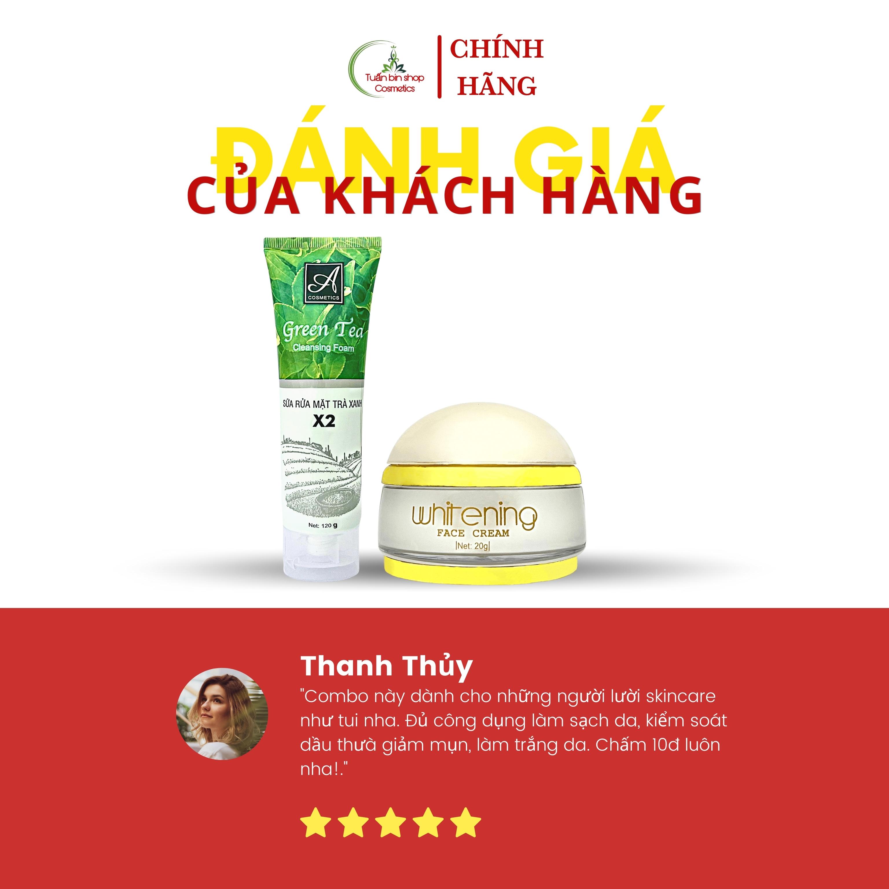 Combo dưỡng trắng da mặt, kiềm dầu, sáng da Acosmetics, kem face pháp, sữa rửa mặt trà xanh x2 140g