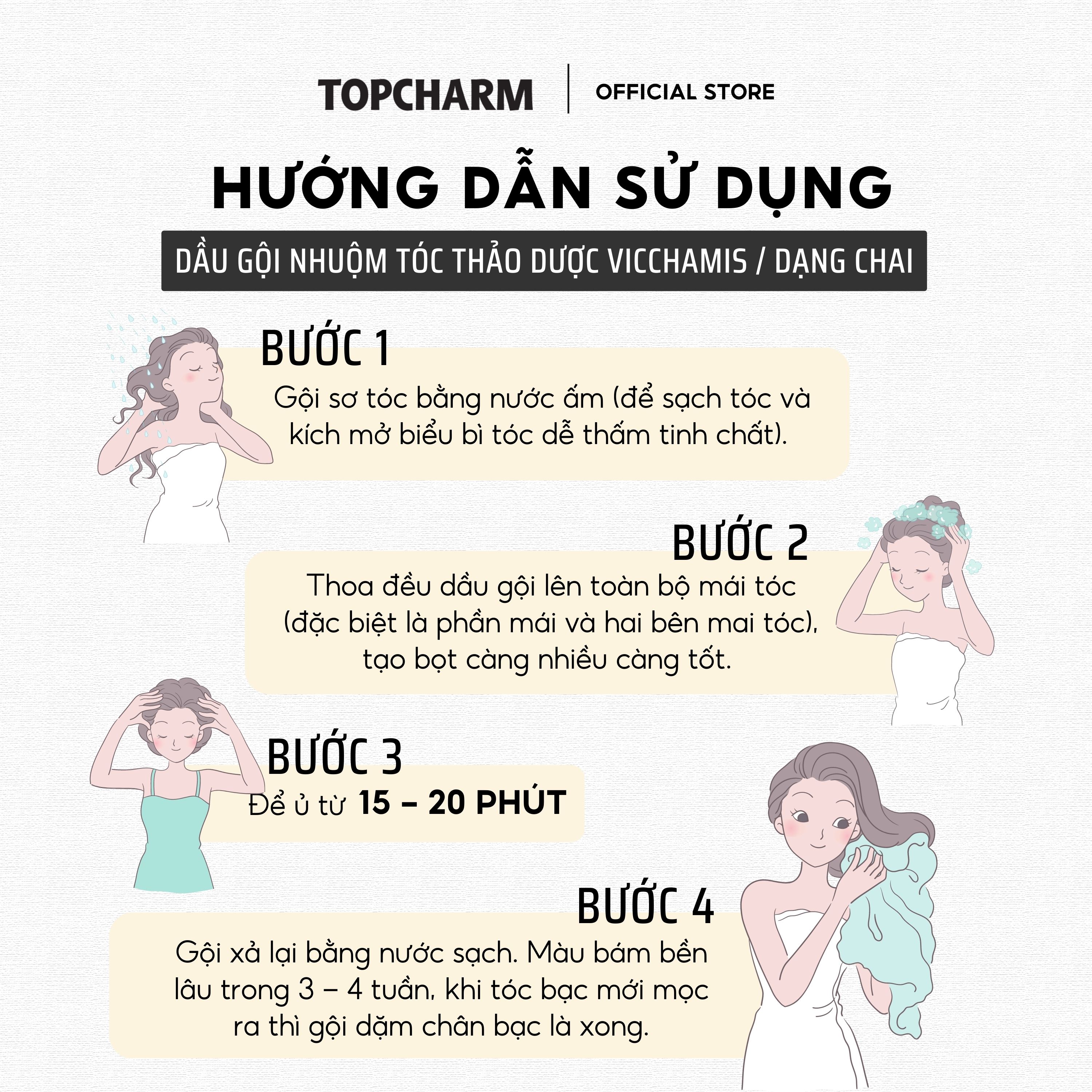 Dầu gội phủ bạc nhuộm đen tóc công nghệ Hàn Quốc VICCHAMIS - 500ML