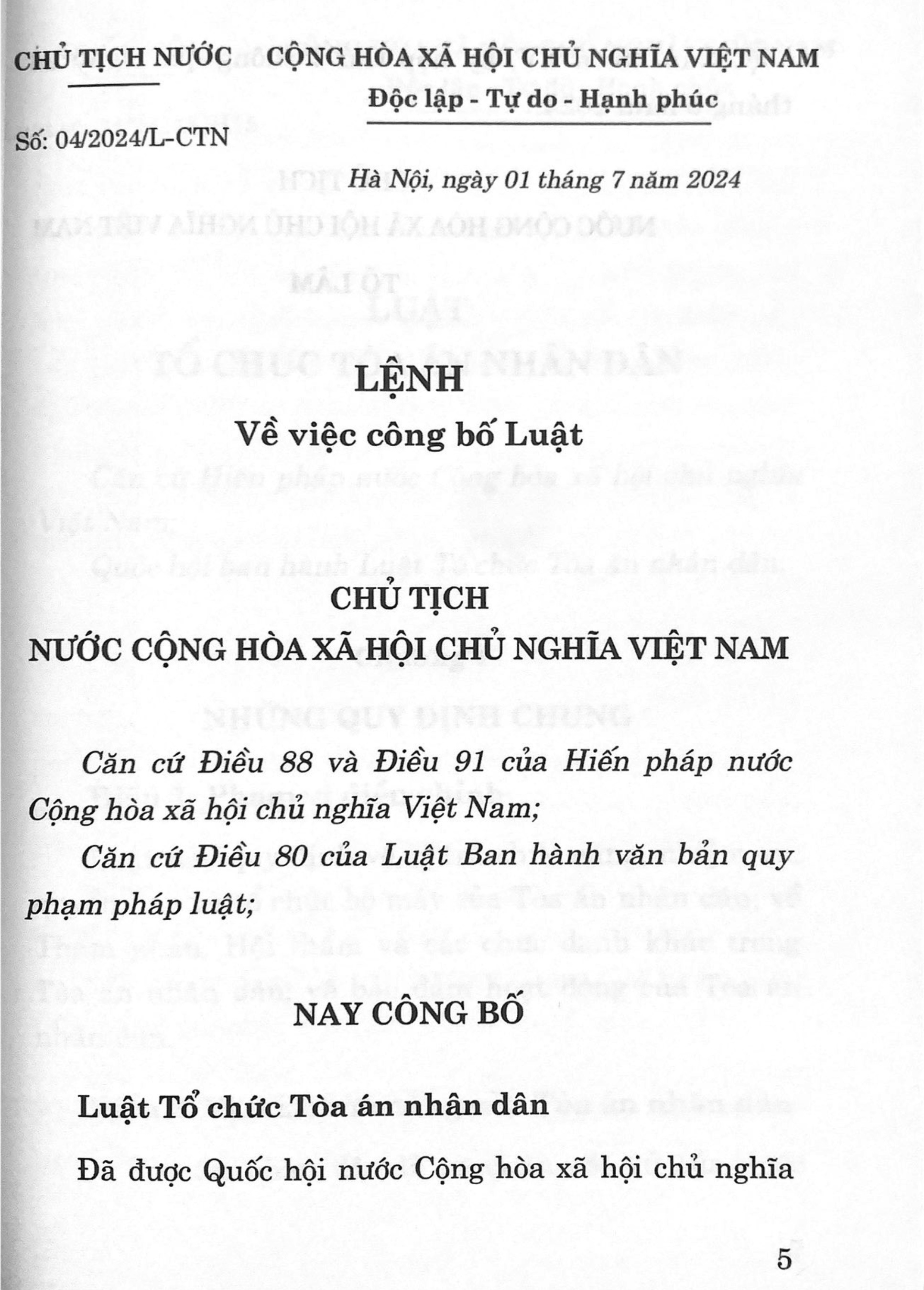 Luật tổ chức tòa án nhân dân năm 2024