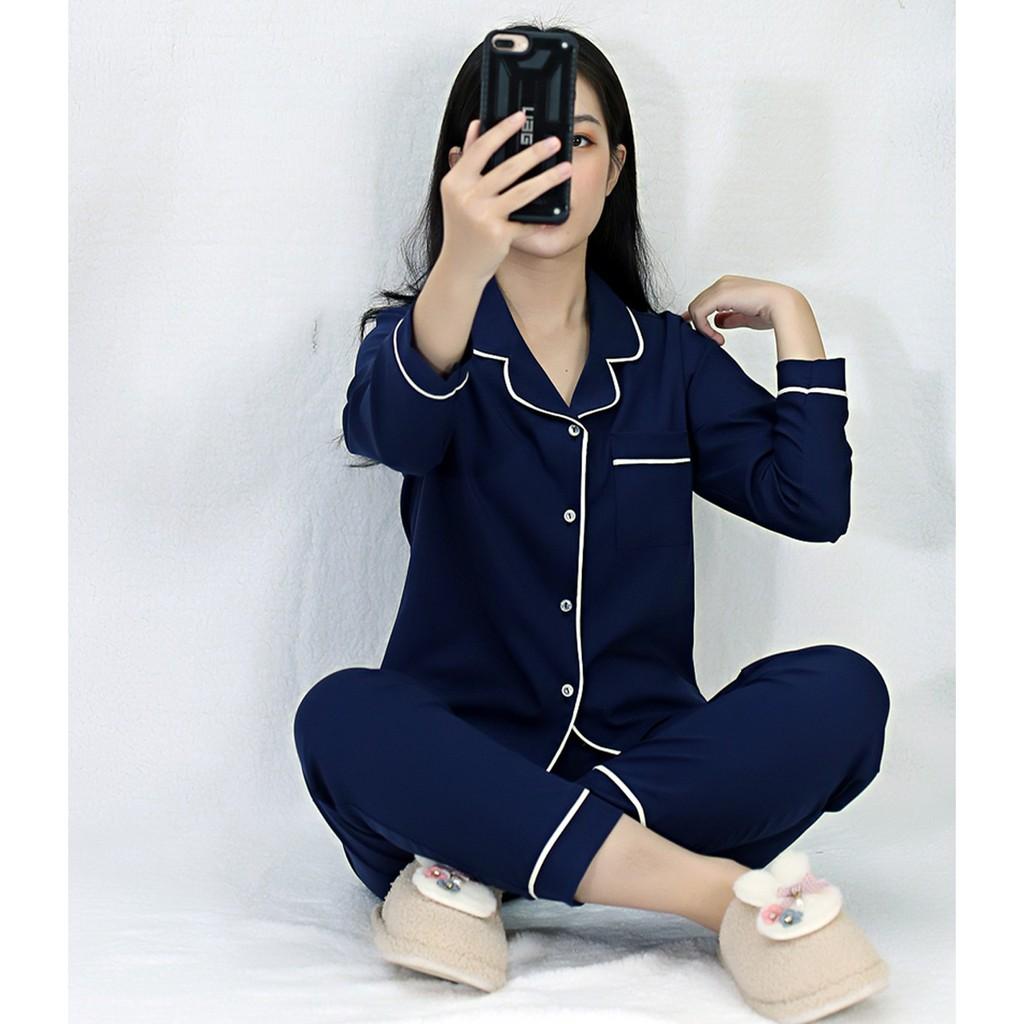 Bộ đồ bộ Pijama màu XANH ĐEN tay dài quần dài lụa Pháp - Thoải Mái Nhẹ Nhàng