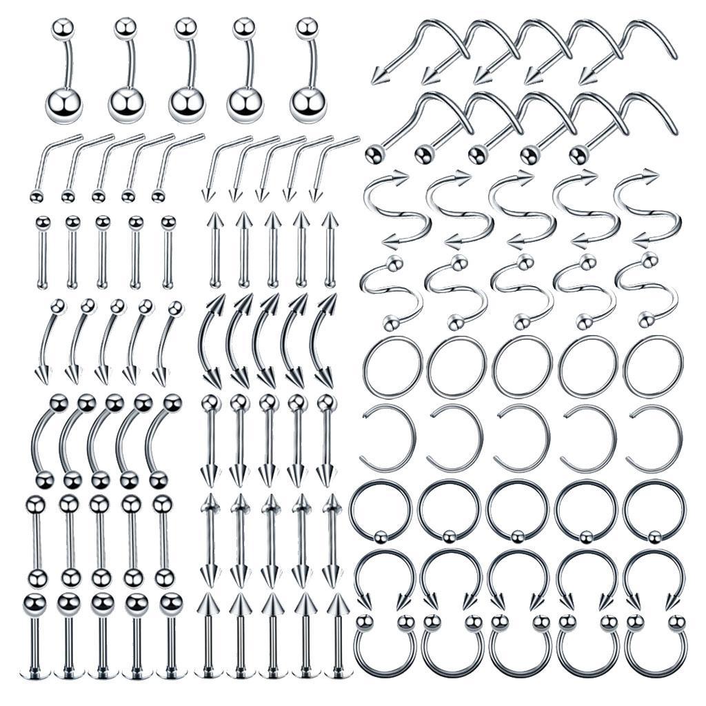 110x Body Jewelry Piercing Ear Nose Navel Belly Button Hoops 1.2x8mm