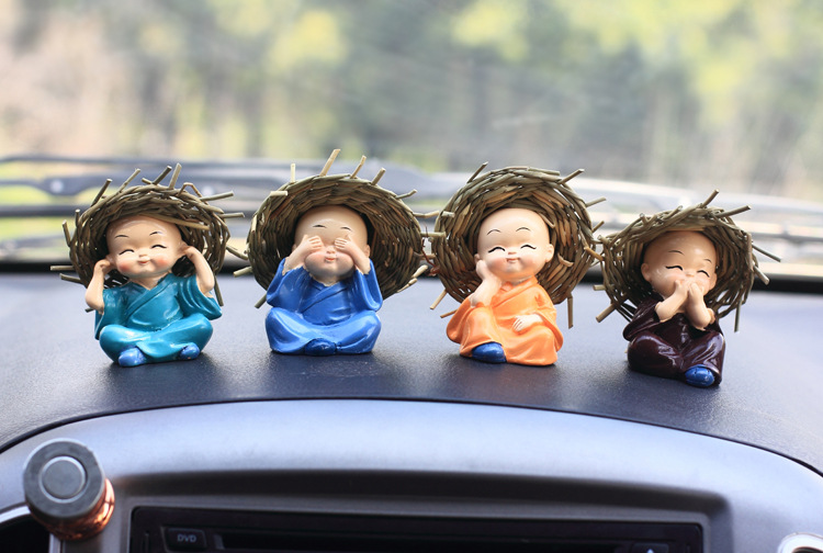 Bộ tượng 4 Chú Tiểu - Nón Rơm - Hàng chính hãng