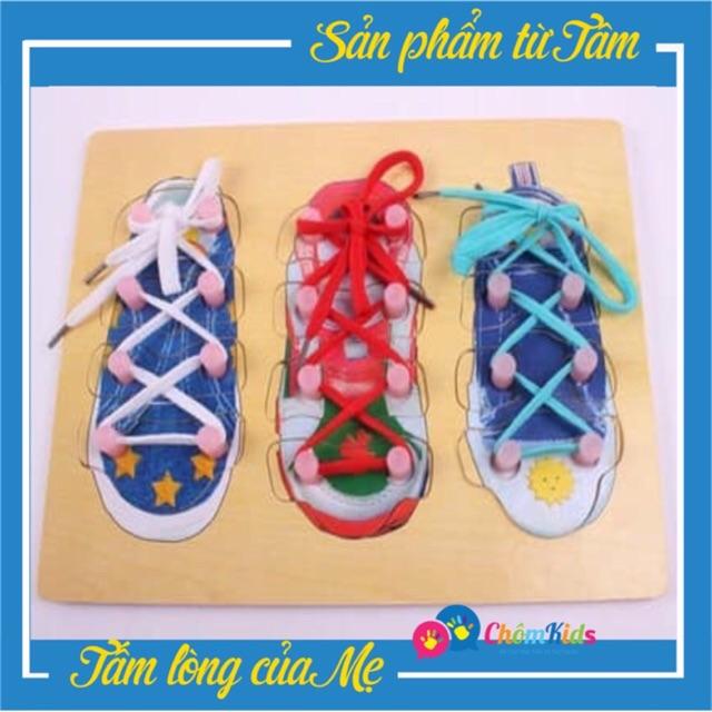 Bảng gỗ bé tập buộc dây giày - Đồ chơi giáo dục montestori