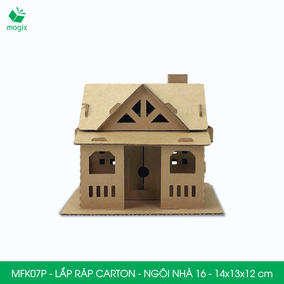 MFK07P -14x13x12 cm - Mô hình ngôi nhà lắp ráp từ bìa carton cao cấp, nhà giấy carton mini sáng tạo