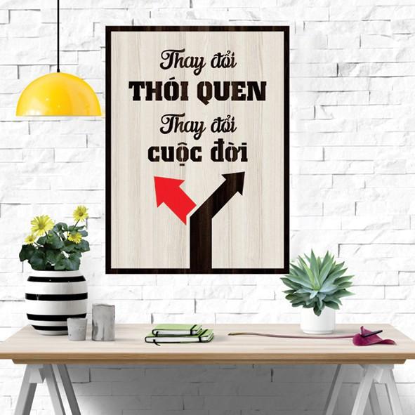 Tranh gỗ DECOR - SLOGAN tạo động lực, Truyền cảm hứng - Thay đổi thói quen thay đổi cuộc đời