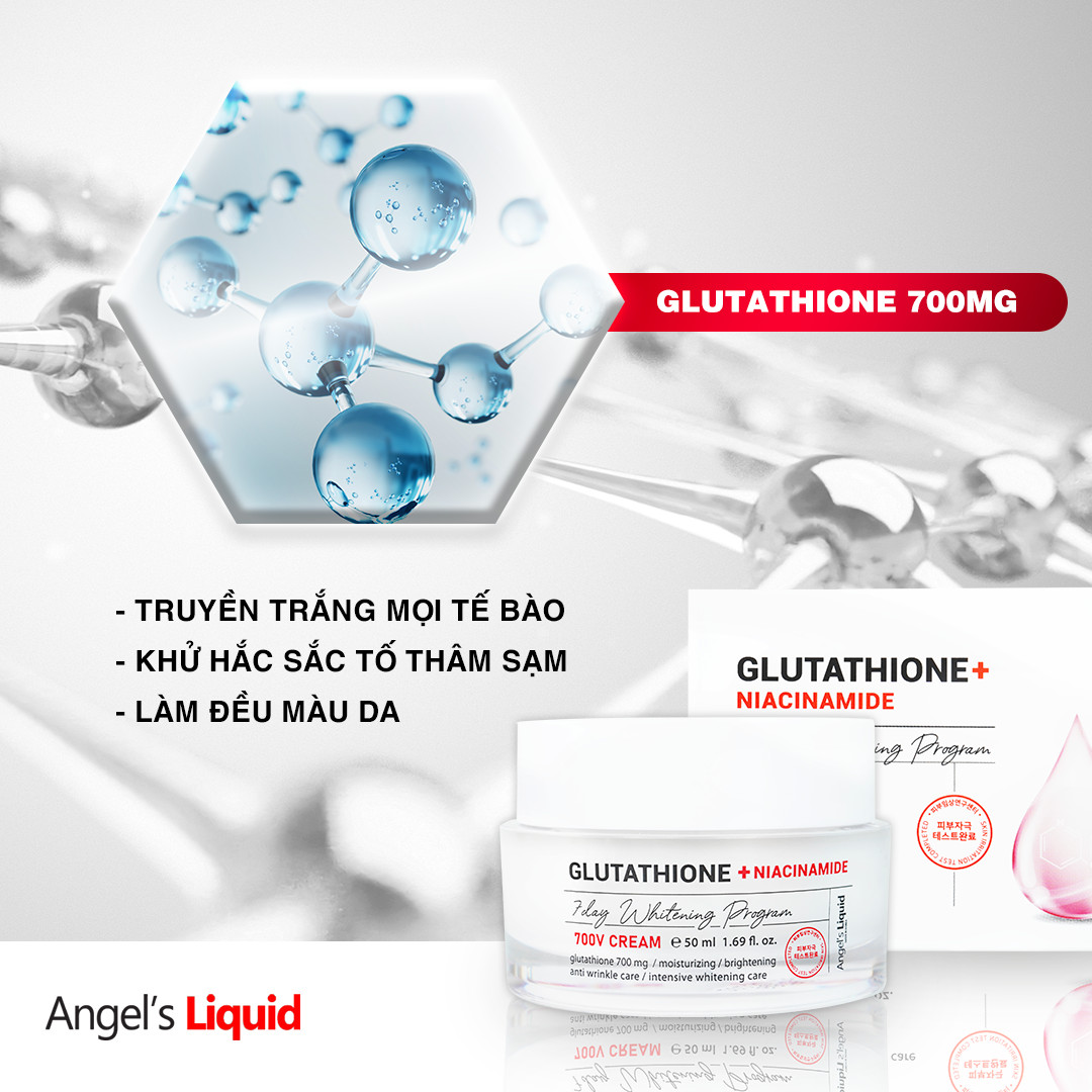 Kem dưỡng giảm nám truyền trắng Angel's Liquid Glutathione Plus Niacinamide 700 V Cream 50ml +Tặng kèm 1 băng đô tai mèo (màu ngẫu nhiên)