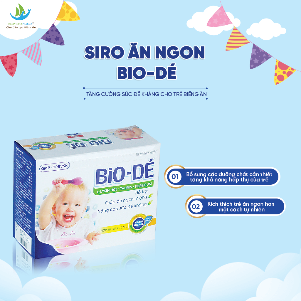 Siro Ăn Ngon, Tăng Sức Đề Kháng Cho Bé BIODÉ Hỗ Trợ Cải Thiện Biếng Ăn, Giúp Trẻ Tăng Cân, Tiêu Hóa Khỏe Hộp 20 Túi x 10ml