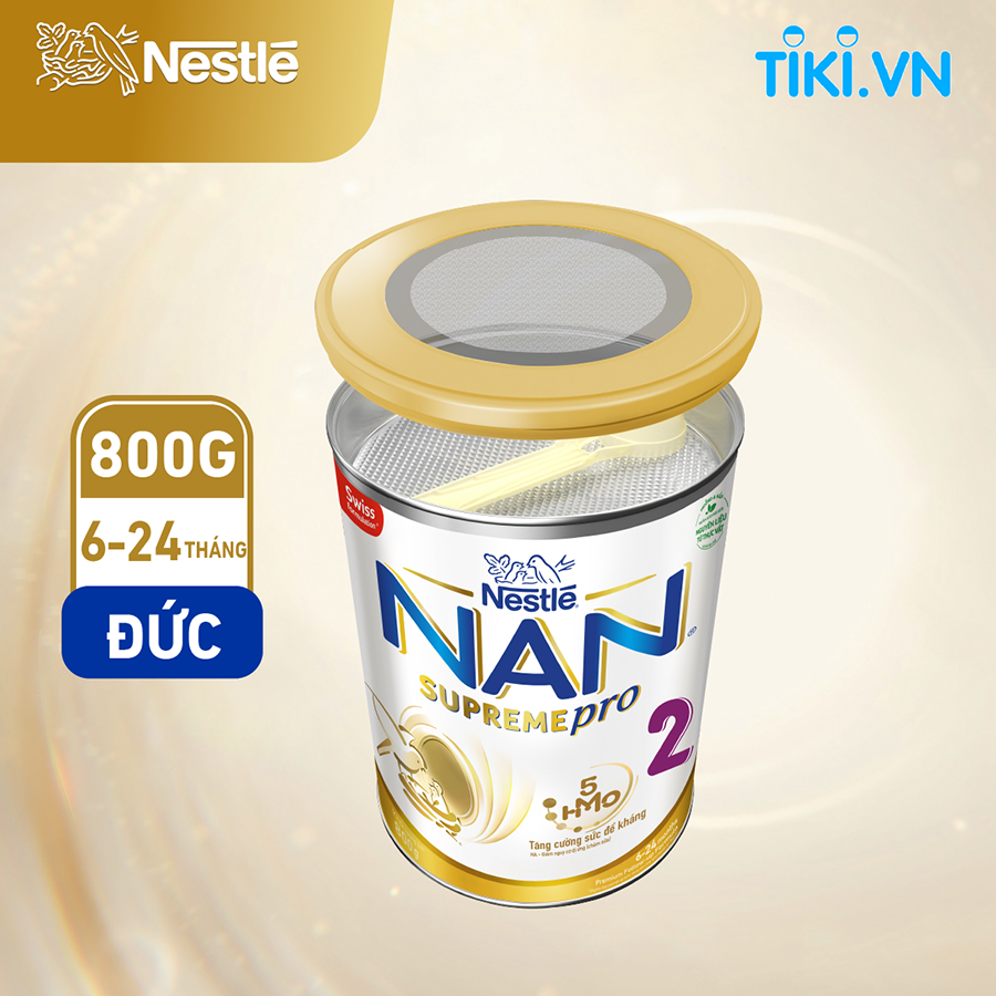 Sữa bột Nestlé NAN SupremePro 2 lon 800g nhập khẩu từ Đức với 5HMO &amp; đạm Gentle Optipro (6 - 24 tháng)