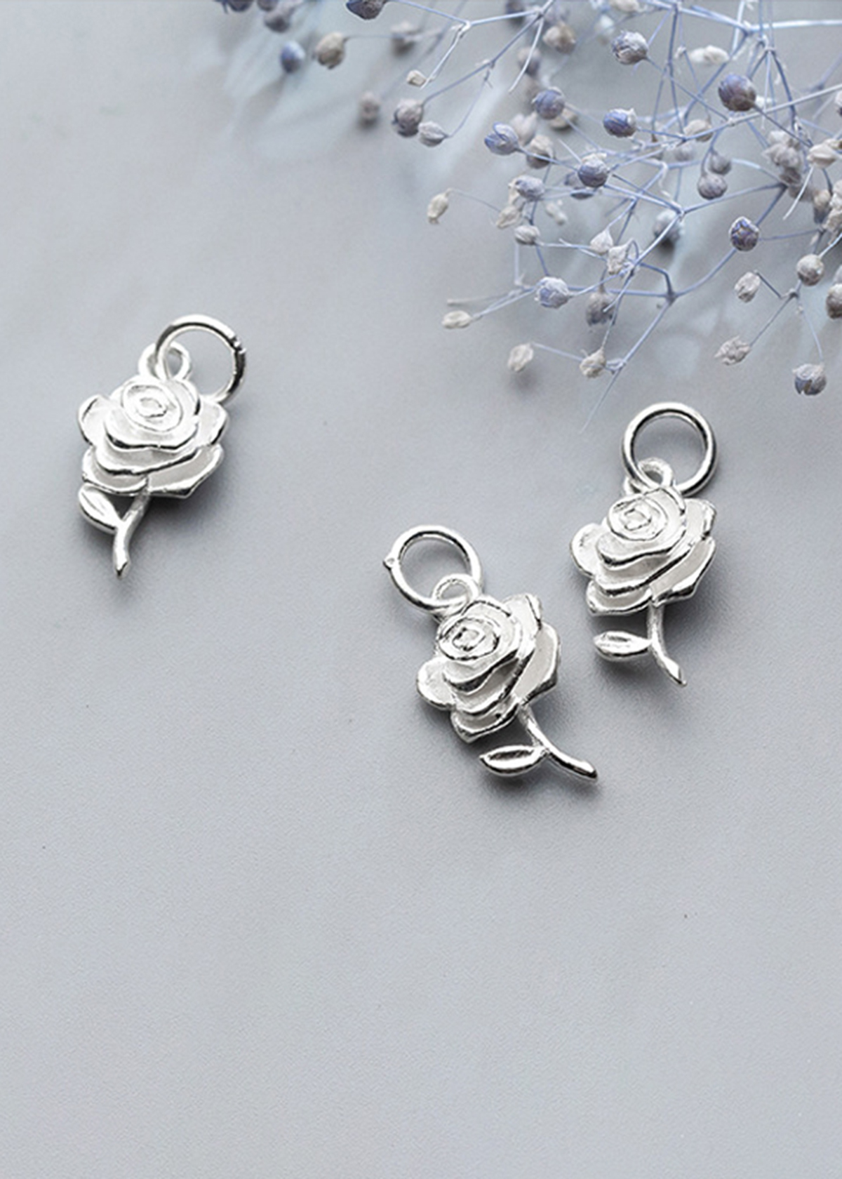Hình ảnh Combo 2 cái charm bạc mặt hoa hồng treo - Ngọc Quý Gemstones
