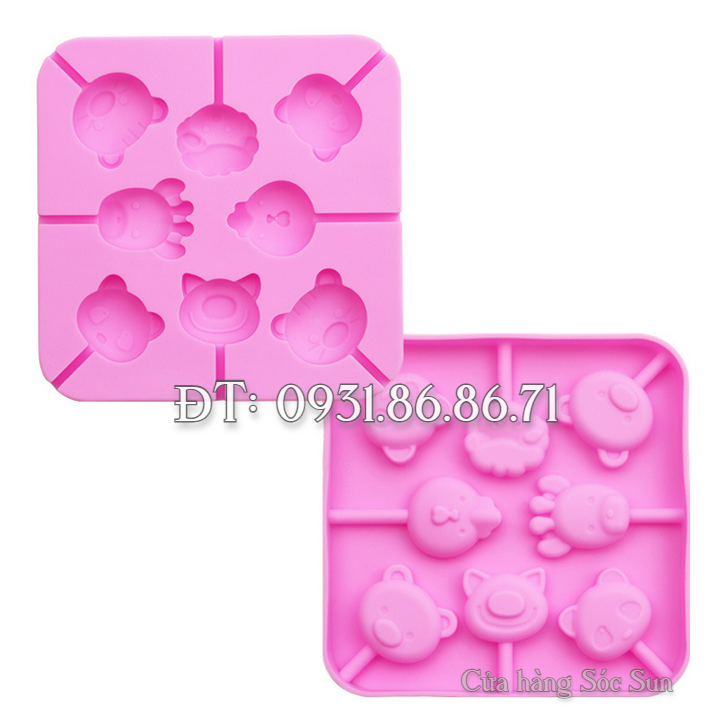 Khuôn silicon 8 con gà, gấu, cừu, heo, mèo – Mã số 1346