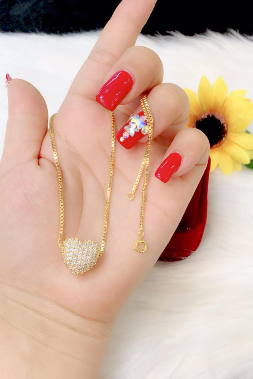 Dây chuyền nữ trái tim xỏ ngang xi mạ vàng 18k EKP552
