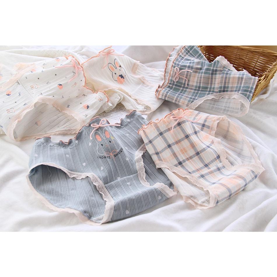 Quần Lót Nữ Cotton Kháng khuẩn Hình Thỏ Tai Bèo Ngang Eo . Hàng Loại Đẹp.