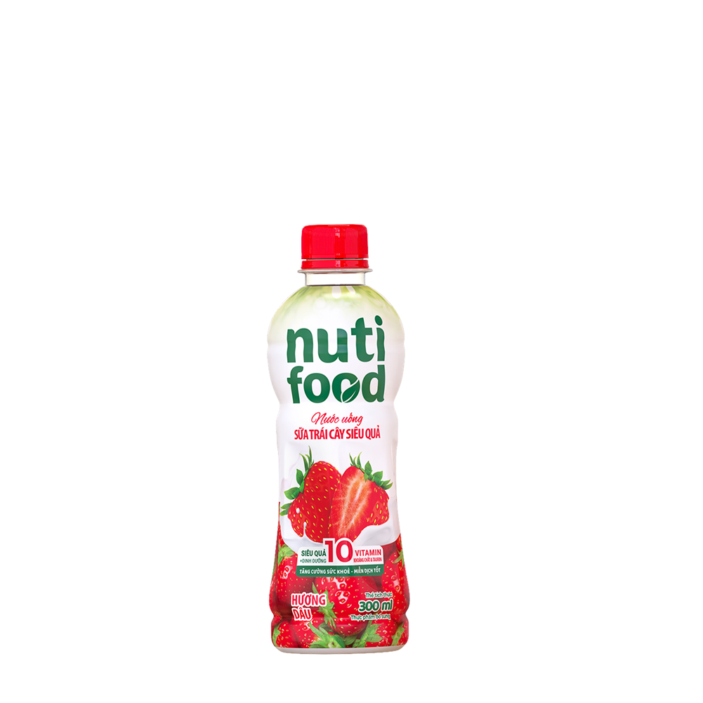 Thùng 24 chai Nước uống Sữa trái cây Nuti hương Dâu chai 300ml TU.NTD01TI NUTIFOOD